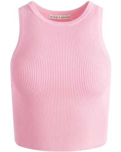 Alice + Olivia Marvin Ribbed Cropped Tank Top - Pink