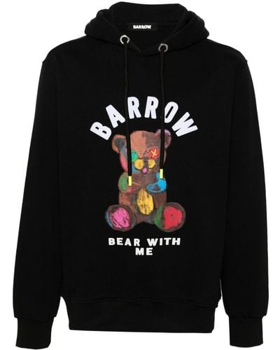 Barrow Flocked-logo Bear-print Hoodie - Black