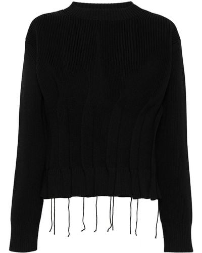Sacai Pleated Chunky-knit Sweater - Black