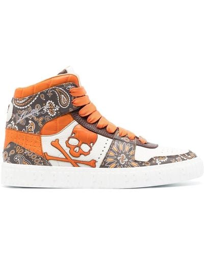 Philipp Plein Paisley-print High-top Leather Trainers - Pink