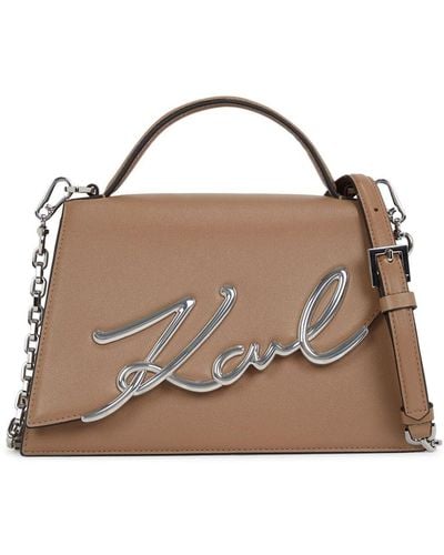 Karl Lagerfeld Signature Leather Crossbody Bag - Metallic