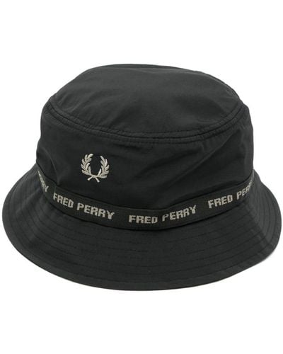 Fred Perry Logo-appliqué Cotton Bucket Hat - Black