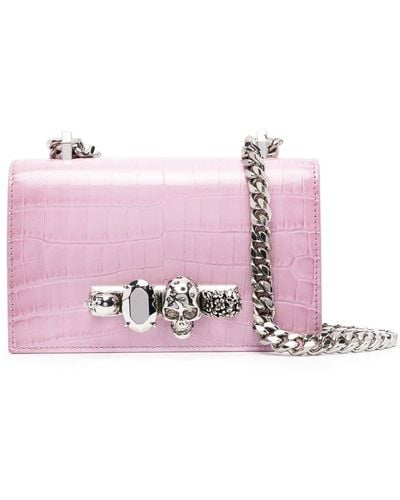 Alexander McQueen Jeweled Crocodile-embossed Satchel Bag - Pink