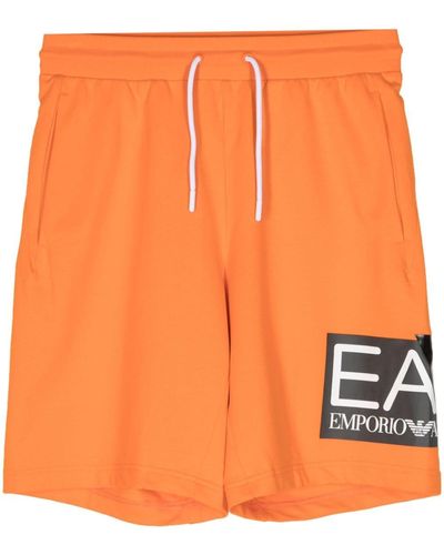 EA7 Short de sport en coton à logo imprimé - Orange