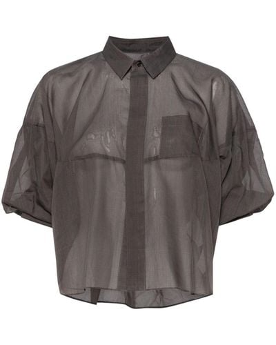 Sacai Puff-sleeved Sheer Shirt - Gray