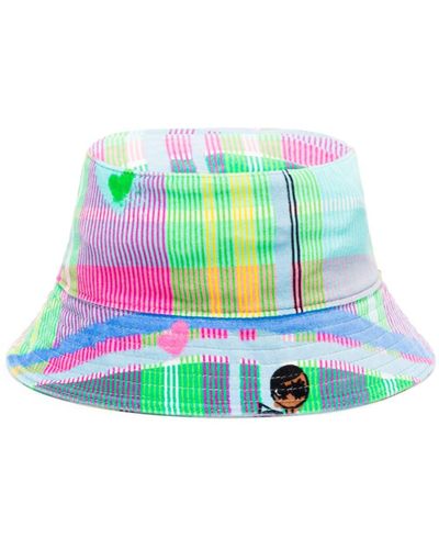 AZ FACTORY Striped Velvet-finish Bucket Hat - Green