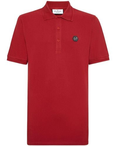 Philipp Plein Skull-print Cotton Polo Shirt - Red