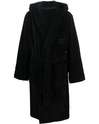 Tom Ford Logo-embroidered bath robe - Schwarz