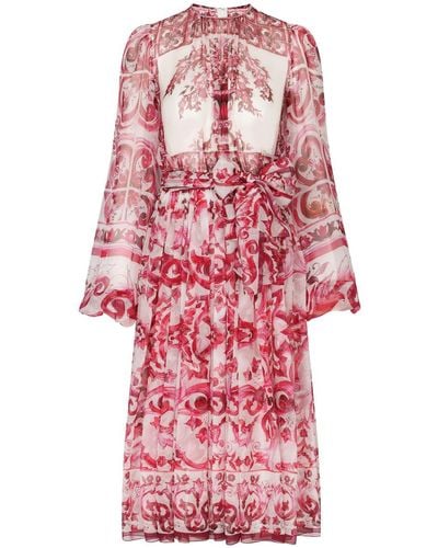 Dolce & Gabbana Majolica-print Silk Dress - Red