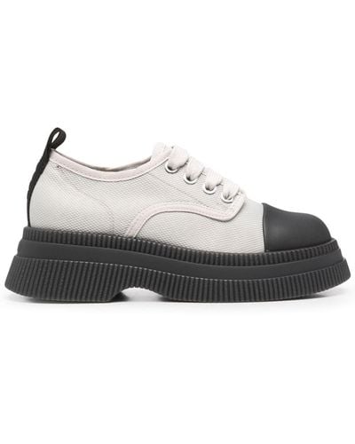 Ganni Creepers Canvas Lace-up Derby Shoes - Grey