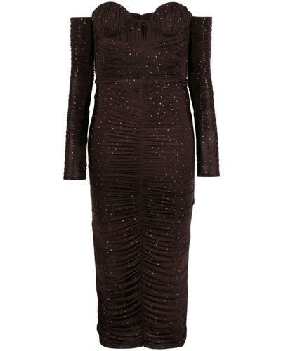 Alex Perry Tylen Crystal-embellished Ruched Midi Dress - Black