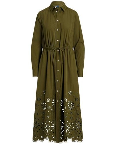 Polo Ralph Lauren Embroidered Drawstring-waist Cotton Midi Dress - Green