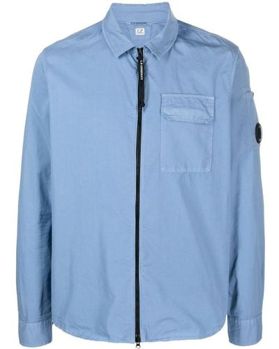 C.P. Company Lens-detail Long-sleeve Cotton Shirt - Blue