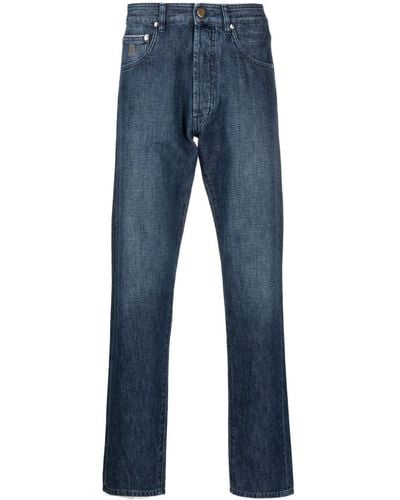 Moorer Embroidered-logo Straight-leg Jeans - Blue