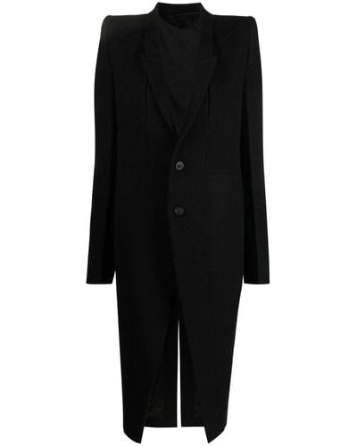 Rick Owens Buttoned Wool Long Coat - Black