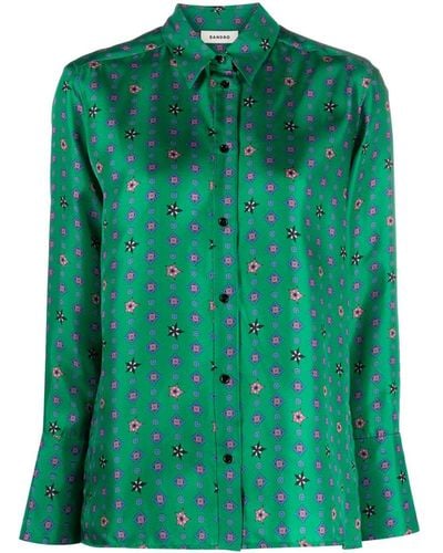 Sandro Graphic-print Long-sleeve Shirt - Green