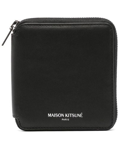 Maison Kitsuné Logo-print Leather Wallet - Black