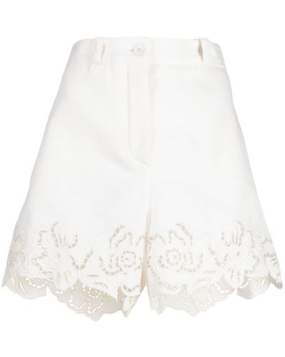 Elie Saab Embroidered Cotton-blend Shorts - White