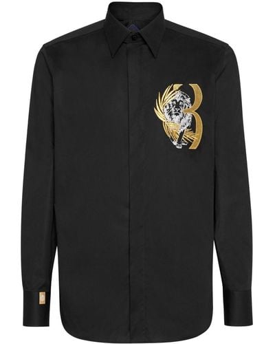 Billionaire Logo-embroidered Cotton Shirt - Black