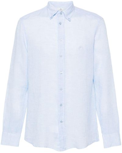 Etro Leinenhemd mit Pegaso-Stickerei - Weiß