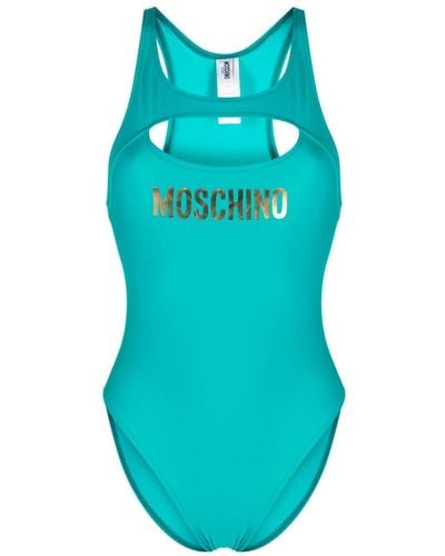 Moschino Logo Print Cut-out Detail Swimsuit - Blue