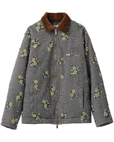 Miu Miu floral-embroidered Hooded Jacket - Farfetch