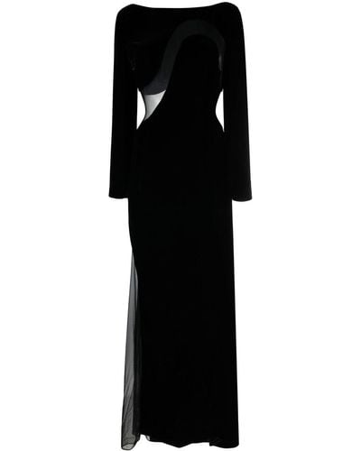 Tom Ford Mesh-panelled Velvet Gown - Black
