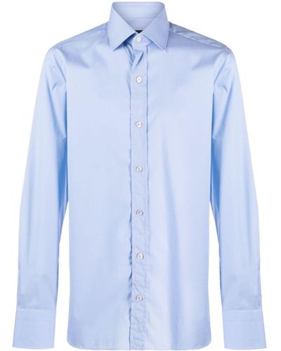 Tom Ford Chemise en coton à col italien - Bleu