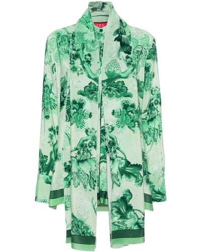 F.R.S For Restless Sleepers Egle Zijden Blouse Met Bloemenprint - Groen