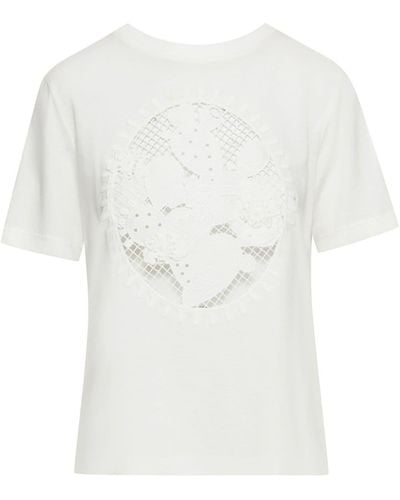 Oscar de la Renta Cactus Eyelet Guipure Cotton T-shirt - White