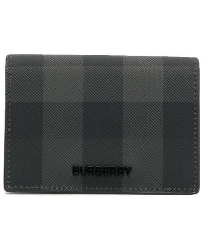 Burberry Logo-lettering Checked Wallet - Grey