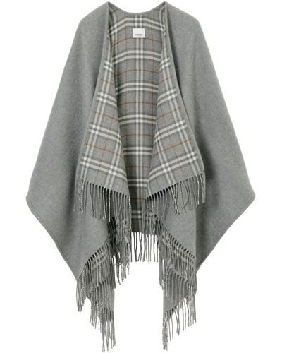 Burberry Check-print Reversible Wool Cape - Gray
