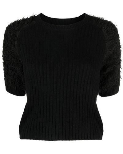Pinko Ribbed-knit Short-sleeve Top - Black