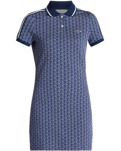 Lacoste Monogram-jacquard Cotton Minidress - Blue