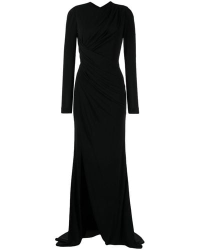 Elie Saab Vestido de fiesta drapeado de manga larga - Negro