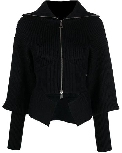 ANDREADAMO Ribbed-knit Zip-up Cardigan - Black