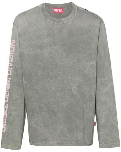 DIESEL T-Crane-Ls-N1 T-Shirt im Distressed-Look - Grau