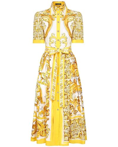 Dolce & Gabbana Hemdkleid mit Majolica-Print - Gelb