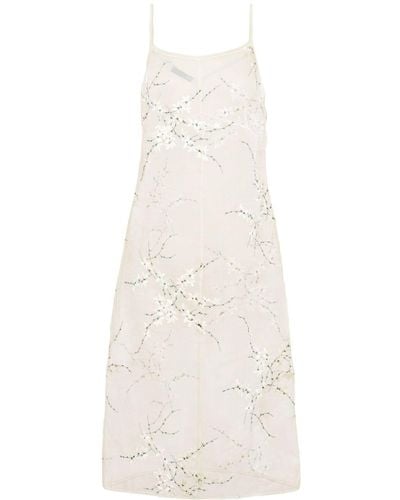 Prada Embroidered Silk Organza Midi Dress - White