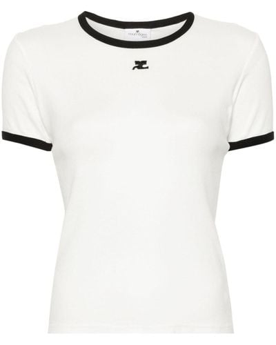 Courreges Logo-Patch-T-Shirt mit Kontrastbesatz - Weiß