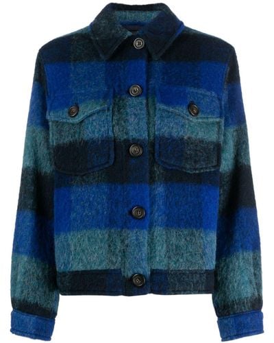 Woolrich Fringed-detail Plaid Check-pattern Jacket - Blue