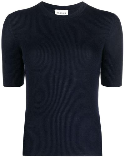 P.A.R.O.S.H. Ribbed-knit Wool T-shirt - Blue