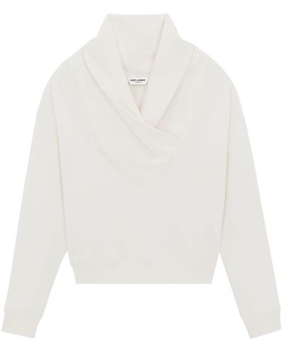 Saint Laurent Shawl-collar Cotton Sweatshirt - White