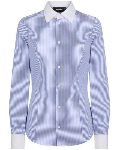 DSquared² Contrast-collar Striped Cotton Shirt - Blue