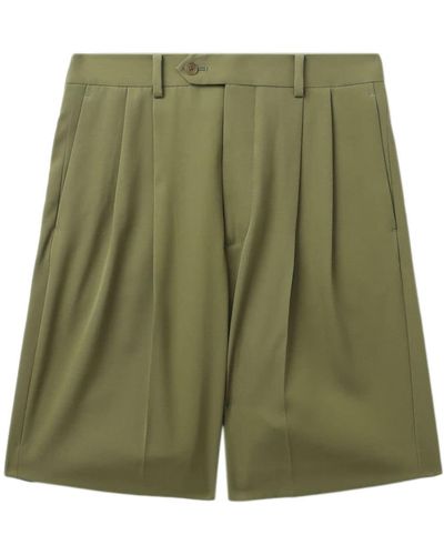 AURALEE Pleated Wool Shorts - Green