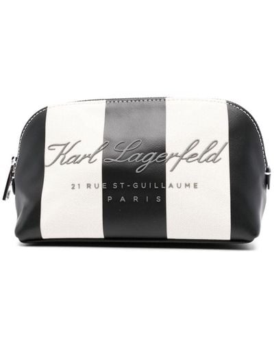 Karl Lagerfeld Rubberised-logo Striped Makeup Bag - Metallic