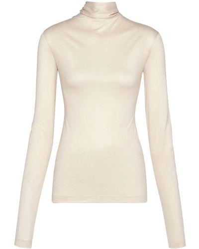 Ferragamo Roll-neck Silk-blend Top - Natural