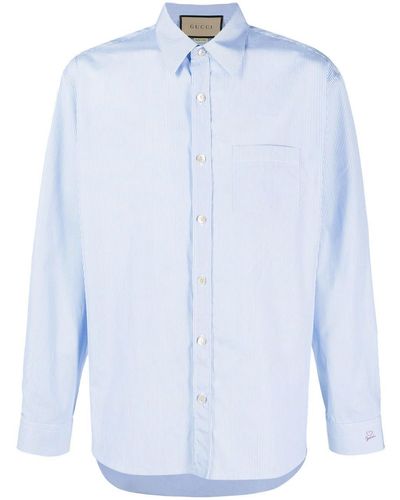 Gucci Cotton Poplin Shirt With Double G - Blauw