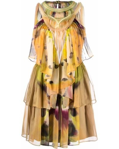 Alberta Ferretti Abstract-print Silk Tiered Dress - Green