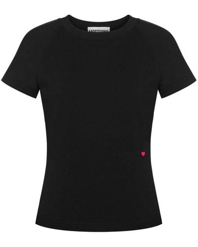 Moschino Heart-embroideired Cotton T-shirt - Black